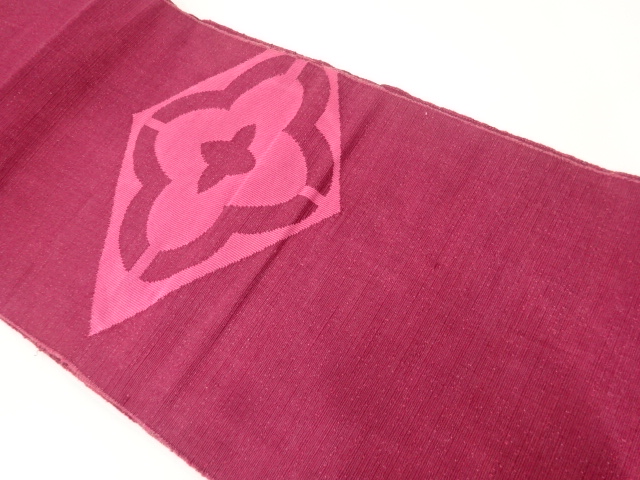 JAPANESE KIMONO / ANITQUE NAGOYA OBI / SILK / HAND WOVEN TSUMUGI / RHOMBUS & FLOWERS
